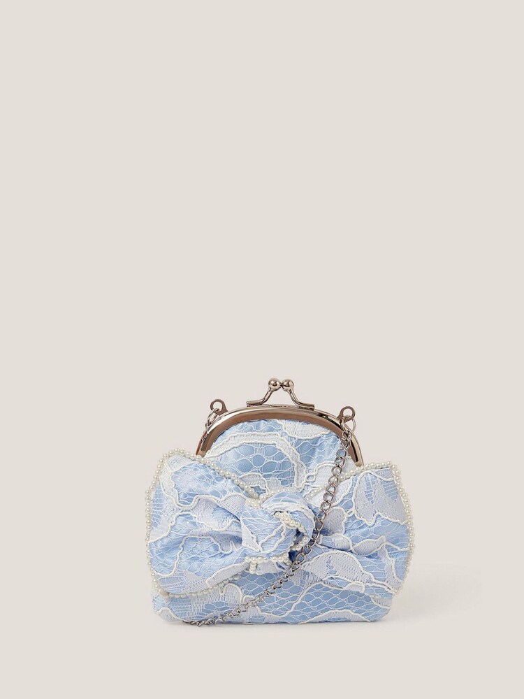 Monsoon Blue Lace Bow Bridesmaid Bag - Image 1 of 3 Monsoon Blue Lace Bow Bridesmaid Bag - Image 1 of 3