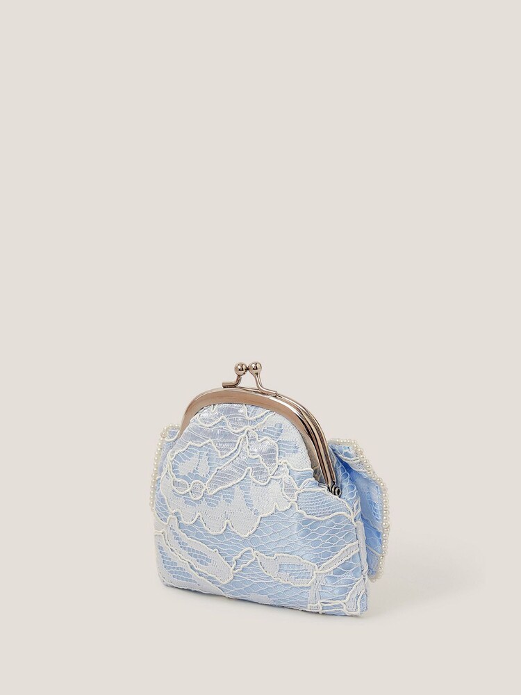 Monsoon Blue Lace Bow Bridesmaid Bag - Image 2 of 3 Monsoon Blue Lace Bow Bridesmaid Bag - Image 2 of 3