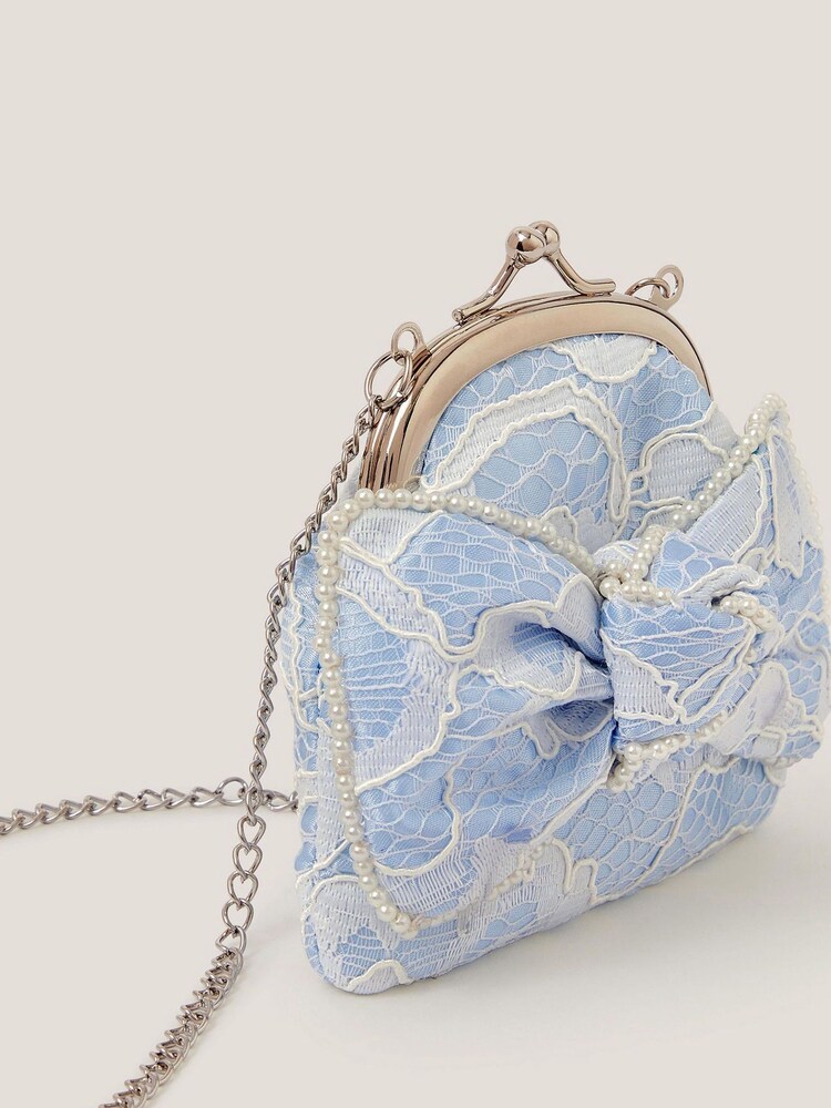 Monsoon Blue Lace Bow Bridesmaid Bag - Image 3 of 3 Monsoon Blue Lace Bow Bridesmaid Bag - Image 3 of 3