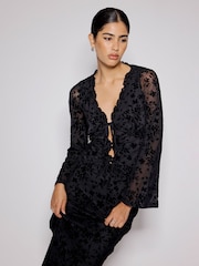 Nobodys Child Devore Tie Front Frill Top - Imagen 4 de 4