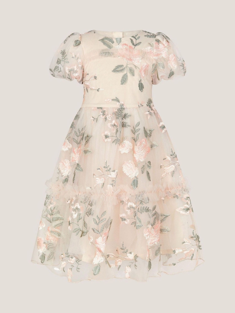 Monsoon Pink Azalea Puff Sleeve Embroidered Dress - Image 1 of 1