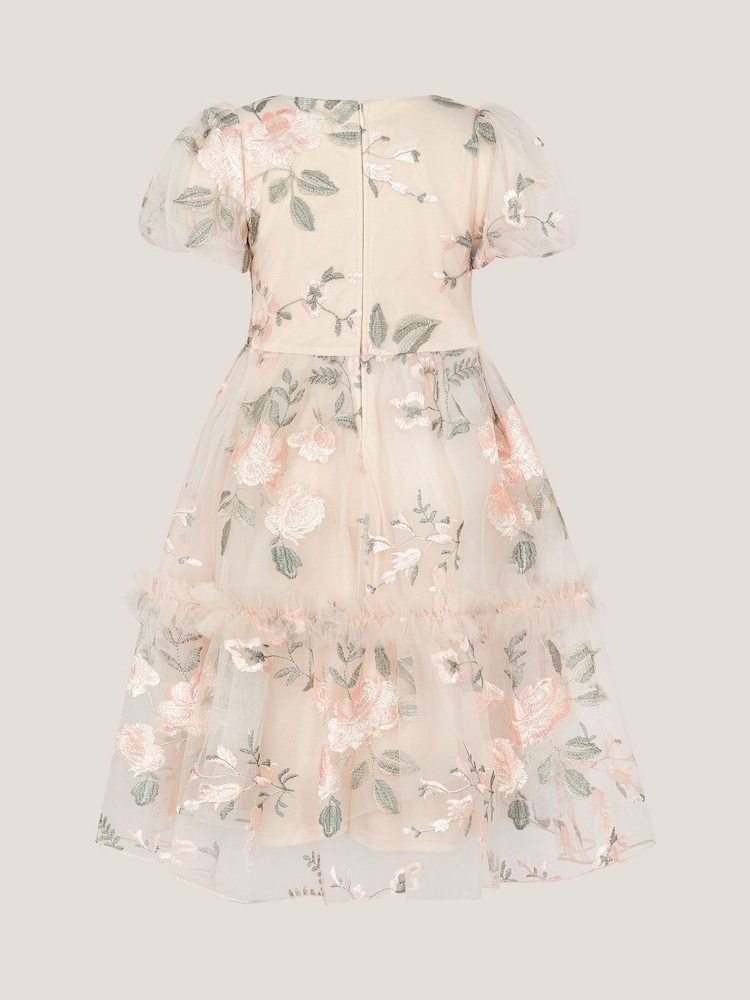 Monsoon Pink Azalea Puff Sleeve Embroidered Dress - Image 2 of 3
