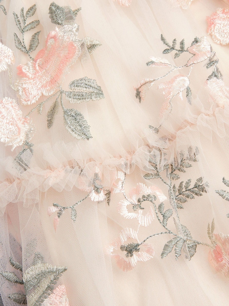 Monsoon Pink Azalea Puff Sleeve Embroidered Dress - Image 3 of 3