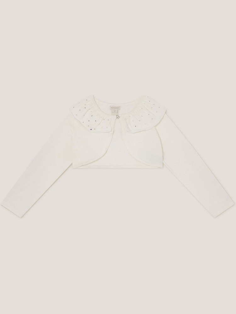 Monsoon Natural Oversized Diamante Collar 100% Cotton Cardigan - Image 1 of 3