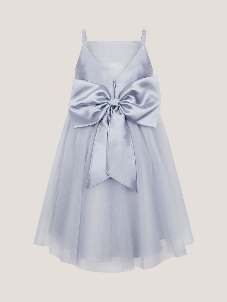 Monsoon Blue Pearl Embellished Bow Dress - Image 2 of 4