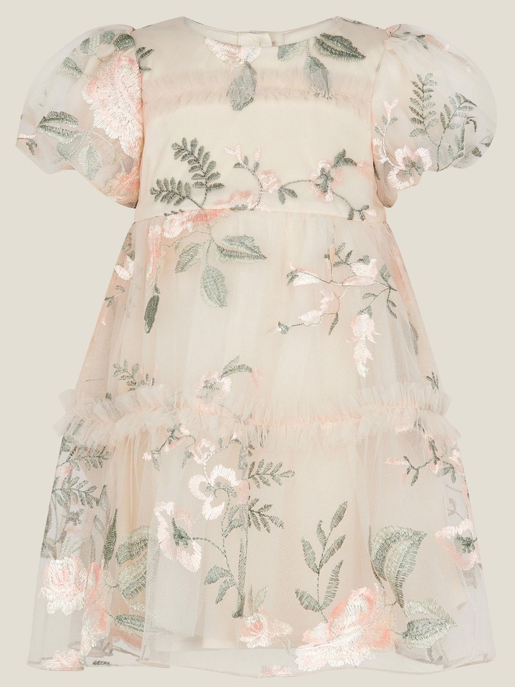 Monsoon White Baby Azalea Puff Sleeve Embroidered Dress - Image 1 of 3