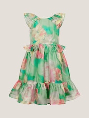 Monsoon Green Blurry Floral Organza Ruffle Dress - Image 1 of 3