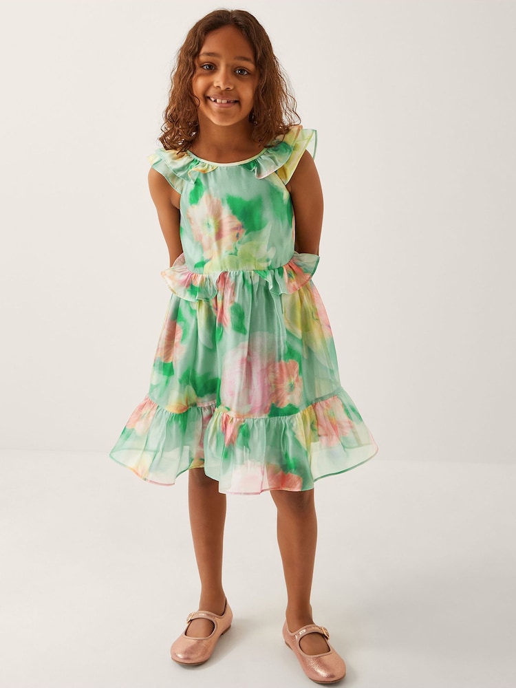 Monsoon Green Blurry Floral Organza Ruffle Dress - Image 1 of 4 Monsoon Green Blurry Floral Organza Ruffle Dress - Image 1 of 4