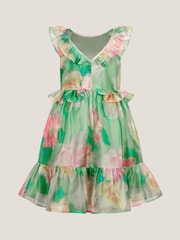 Monsoon Green Blurry Floral Organza Ruffle Dress - Image 2 of 3