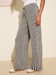 Friends Like These Navy Stripe Crinkle Jersey Wide Leg Trousers - Image 1 of 5