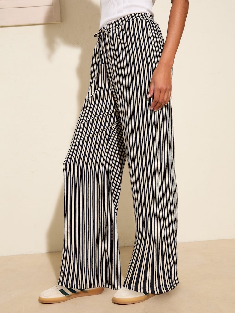Friends Like These Navy Stripe Crinkle Jersey Wide Leg Trousers - Image 1 of 5 Friends Like These Navy Stripe Crinkle Jersey Wide Leg Trousers - Image 1 of 5