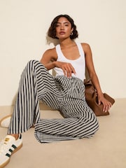 Friends Like These Navy Stripe Crinkle Jersey Wide Leg Trousers - Image 3 of 5