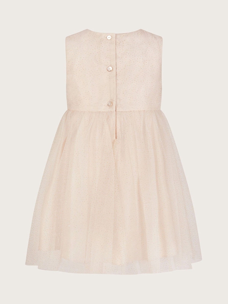 Monsoon Gold Baby Darcie 3D Flower Glitter Tulle Dress - Image 2 of 3