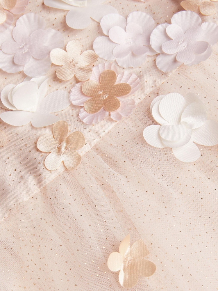 Monsoon Gold Baby Darcie 3D Flower Glitter Tulle Dress - Image 3 of 3