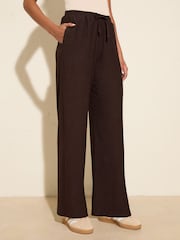 Friends Like These Brown Crinkle Jersey Wide Leg Trousers - Image 1 of 4