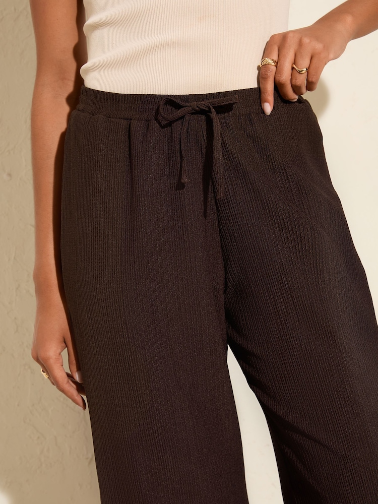 Friends Like These Brown Crinkle Jersey Wide Leg Trousers - Image 2 of 4