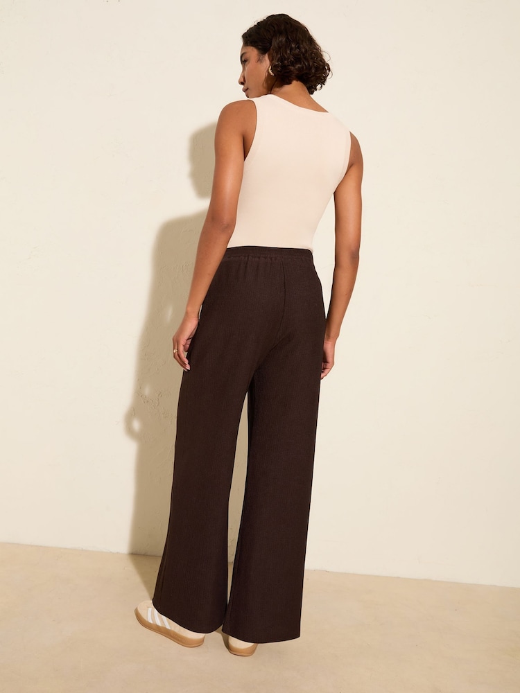 Friends Like These Brown Crinkle Jersey Wide Leg Trousers - Image 4 of 4