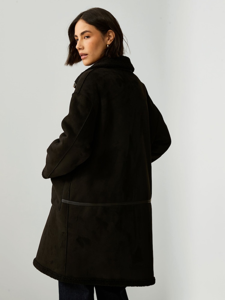 Emme Marella Pilade Shearling Zip Black Coat - Bild 2 von 6