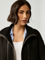 Emme Marella Pilade Shearling Zip Black Coat - Bild 5 von 6