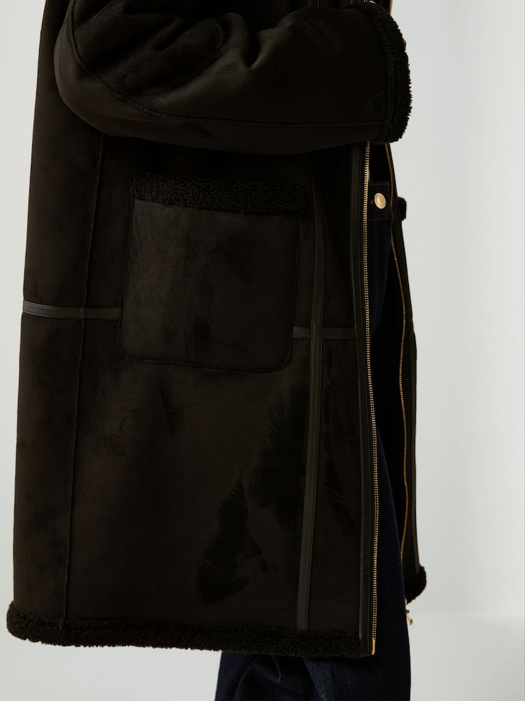 Emme Marella Pilade Shearling Zip Black Coat - Bild 6 von 6