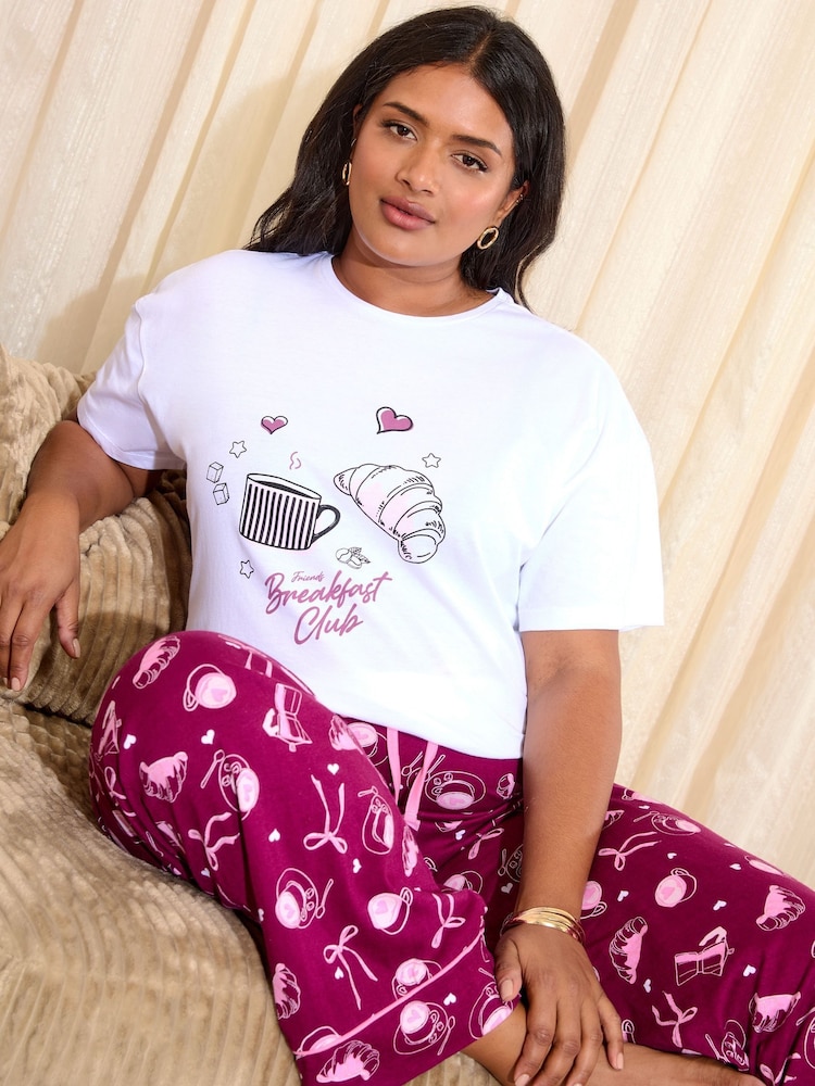 Friends Like These Burgundy Red Curve Breakfast Club Nightwear Set - Image 1 of 4