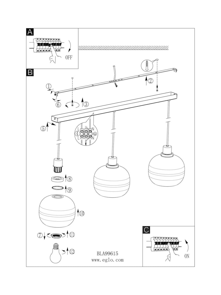Eglo Black Brass OILELLA Linear Glass Pendant Light - Image 5 of 5