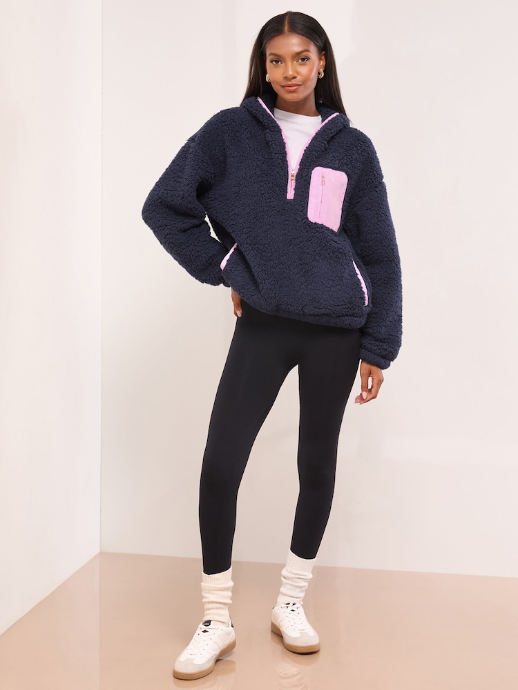 Azul marino - Lipsy Cosy Borg Half Zip Hoodie - Imagen 2 de 4