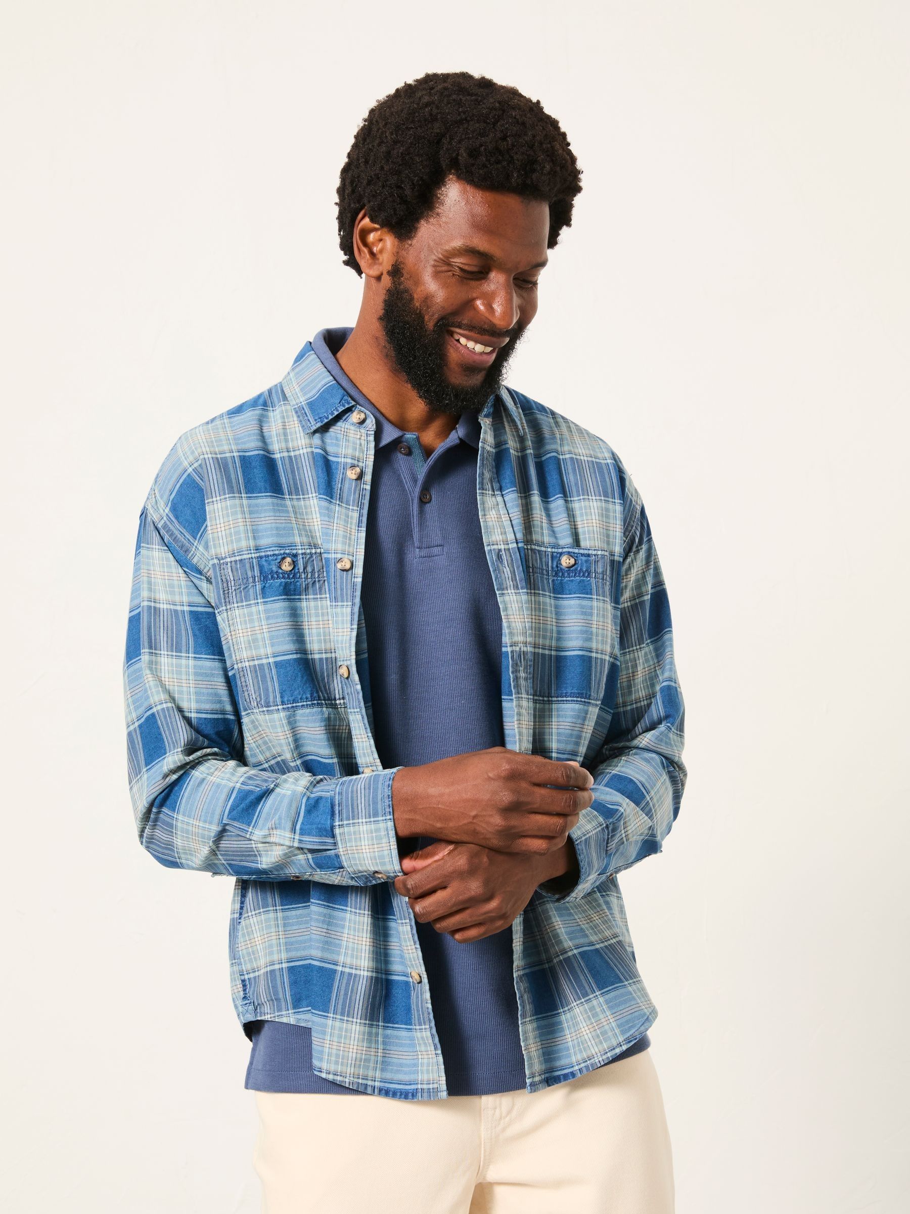 Buy FatFace Afton Indigo Blue Long Sleeve Relaxed Fit Indigo Check