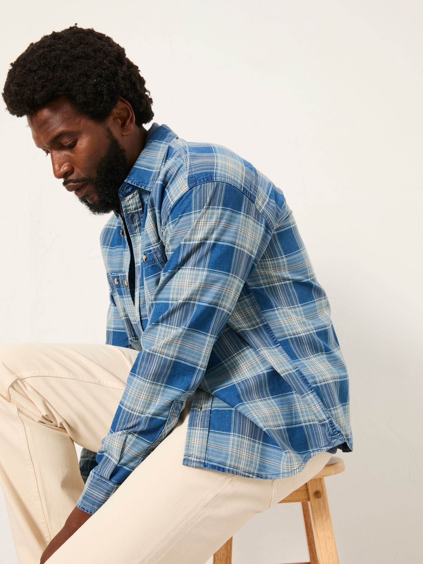 Buy FatFace Afton Indigo Blue Long Sleeve Relaxed Fit Indigo Check
