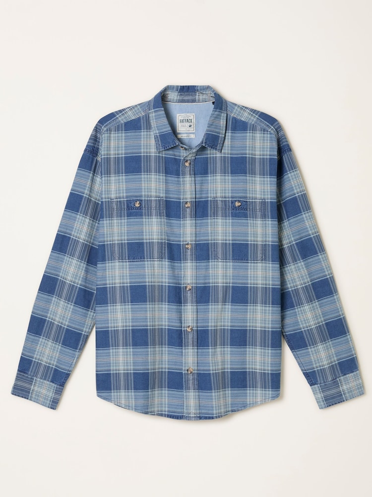 FatFace Afton Indigo Blue Long Sleeve Relaxed Fit Indigo Check Shirt - Image 7 of 7 FatFace Afton Indigo Blue Long Sleeve Relaxed Fit Indigo Check Shirt - Image 7 of 7