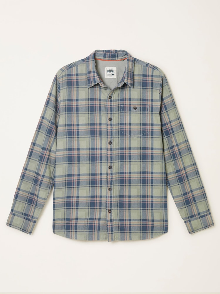 FatFace Trent Sage Green Long Sleeve Check Shirt - Image 7 of 7