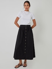 Threadbare Black Button Detail Maxi 100% Cotton Skirt with Pockets - Image 1 of 4