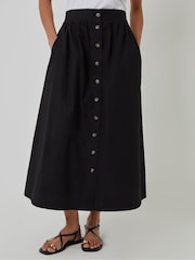 Threadbare Black Button Detail Maxi 100% Cotton Skirt with Pockets - Image 2 of 4