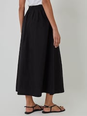 Threadbare Black Button Detail Maxi 100% Cotton Skirt with Pockets - Image 3 of 4