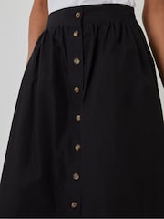 Threadbare Black Button Detail Maxi 100% Cotton Skirt with Pockets - Image 4 of 4