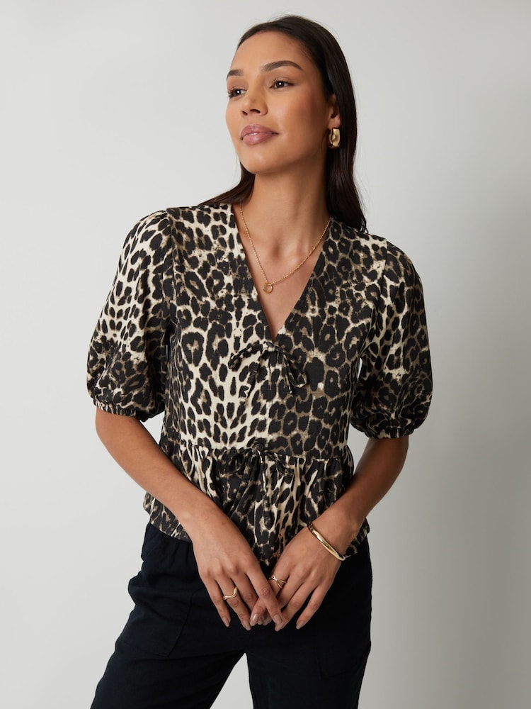 Threadbare Animal Tie Front Smock 100% Cotton Blouse - Image 2 of 5