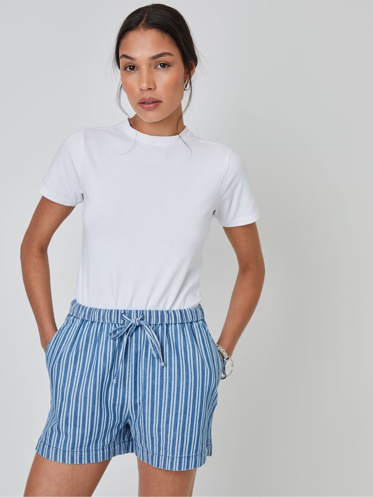 Threadbare Blue Striped Pull On Denim Shorts - Image 1 of 5
