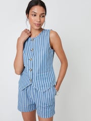 Threadbare Blue Striped Pull On Denim Shorts - Image 5 of 5