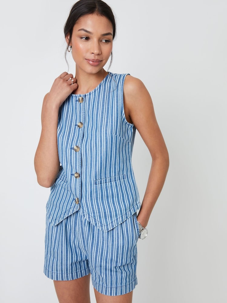 Threadbare Blue Striped Pull On Denim Shorts - Image 5 of 5 Threadbare Blue Striped Pull On Denim Shorts - Image 5 of 5