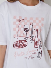 Threadbare White Boyfriend Fit 'Pasta Lover' Graphic Print 100% Cotton T-Shirt - Image 2 of 4