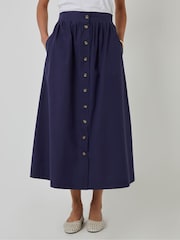 Threadbare Blue Button Detail Maxi 100% Cotton Skirt with Pockets - Image 2 of 5