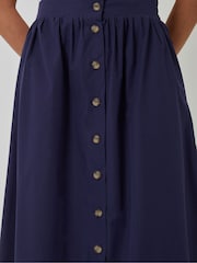 Threadbare Blue Button Detail Maxi 100% Cotton Skirt with Pockets - Image 4 of 5