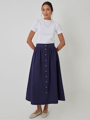Threadbare Blue Button Detail Maxi 100% Cotton Skirt with Pockets - Image 5 of 5