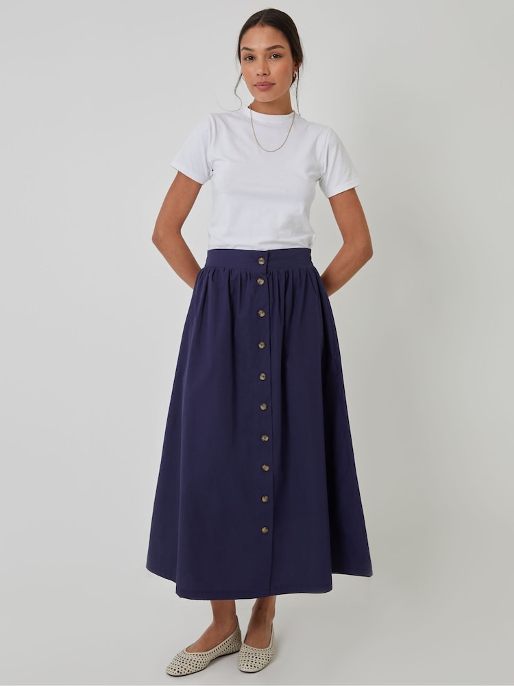 Threadbare Blue Button Detail Maxi 100% Cotton Skirt with Pockets - Image 5 of 5
