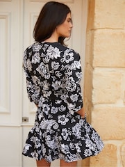 Threadbare Black Paisley Print V-Neck Belted Shirt Dress - Image 5 of 5