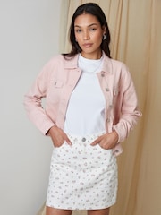 Threadbare White Floral Denim Mini Skirt - Image 1 of 4