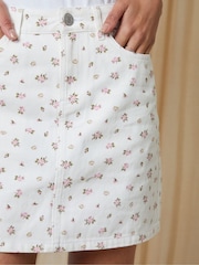 Threadbare White Floral Denim Mini Skirt - Image 2 of 4