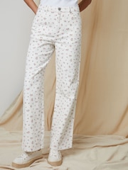 Threadbare White Petite Floral Wide Leg Denim Jeans - Image 1 of 4