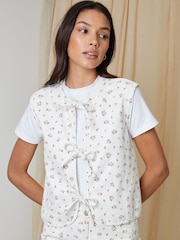 Threadbare White Floral Tie Front Denim Gilet - Image 1 of 5
