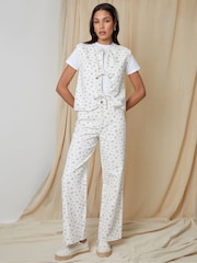 Threadbare White Floral Tie Front Denim Gilet - Image 4 of 5